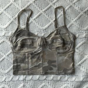 Garage Bustier Cropped Tank Top with Camo Print